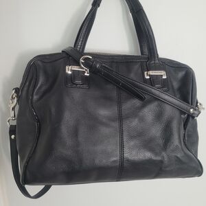 Coach Black Leather Satchel with Silver Accents